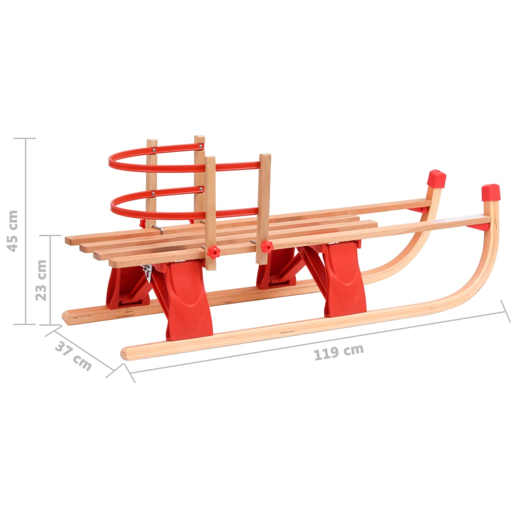 Kjelke med ryggstøtte sammenleggbar 119 cm tre