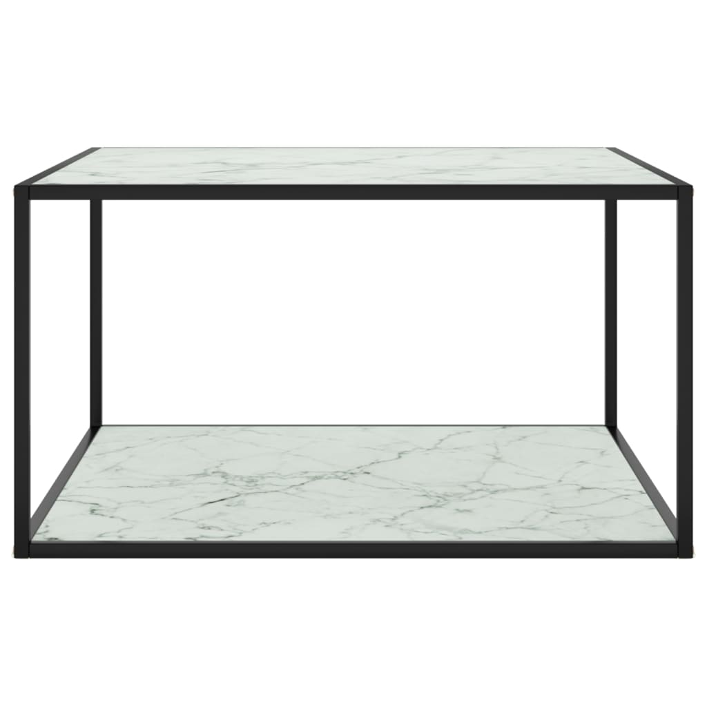 Salongbord svart med hvitt marmorglass 90x90x50 cm