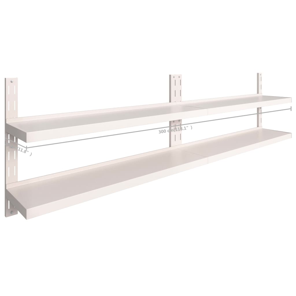 Flytende vegghyller 2 nivåer 2 stk rustfritt stål 300x30 cm