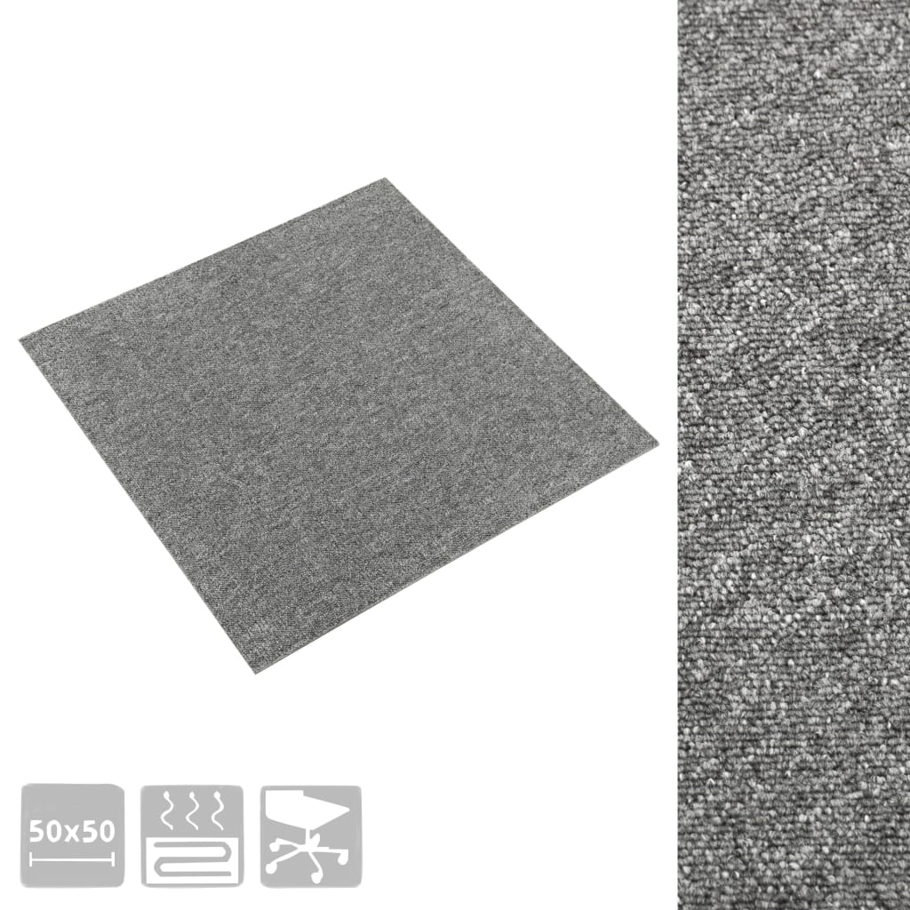 Teppefliser gulv 20 stk 5 m² 50x50 cm grå