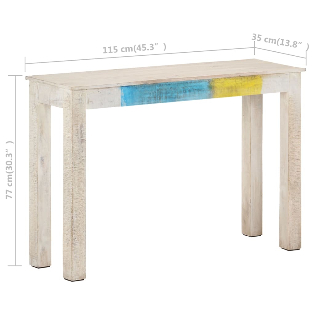 Konsollbord hvit 115x35x77 cm grovt mangotre