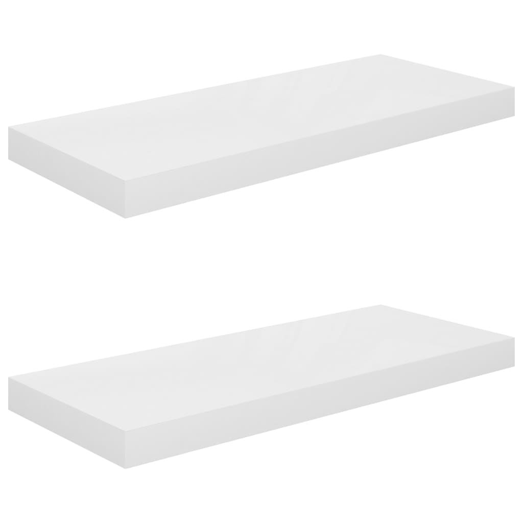 Flytende vegghyller 2 stk høyglans hvit 60x23,5x3,8 cm MDF