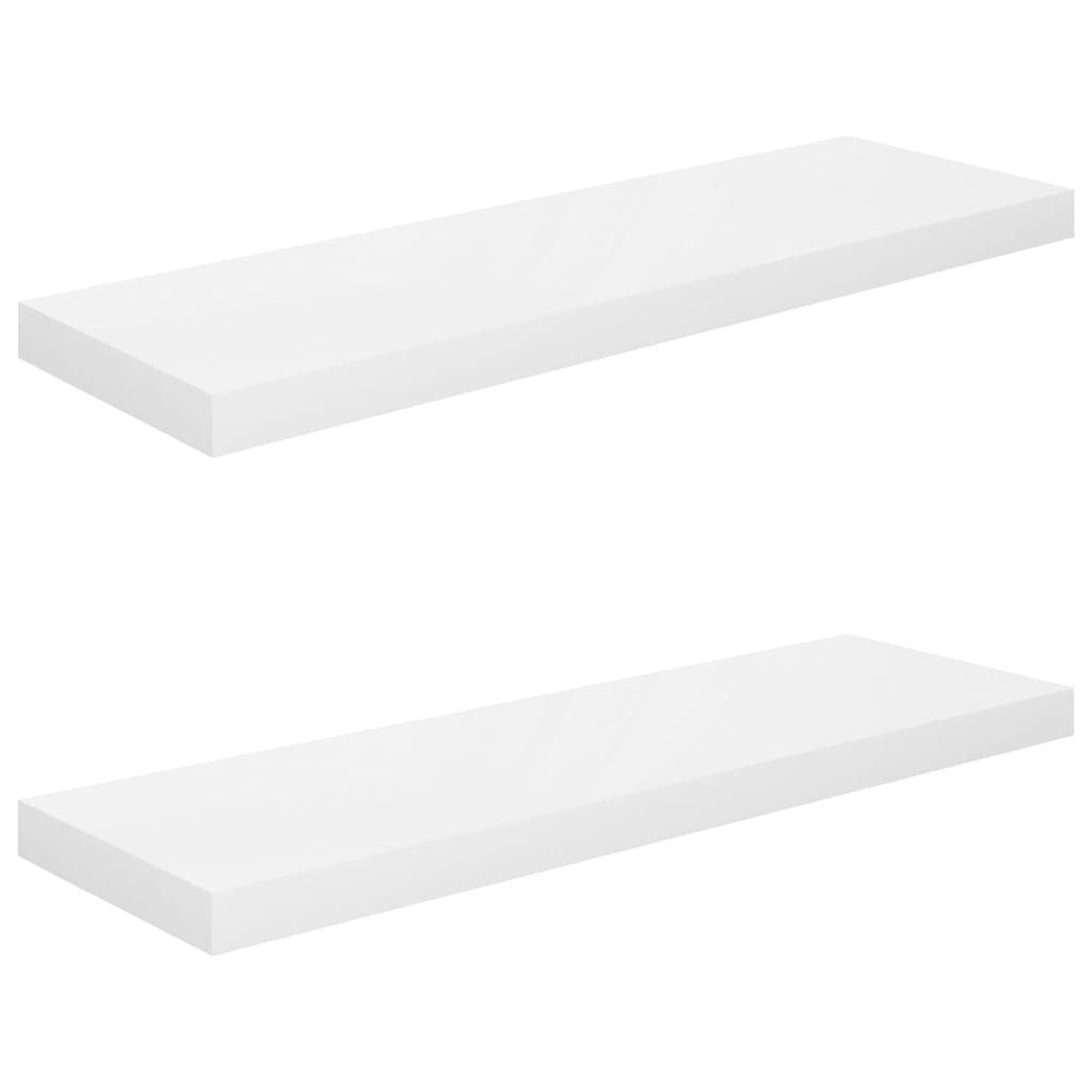 Flytende vegghyller 2 stk høyglans hvit 80x23,5x3,8 cm MDF