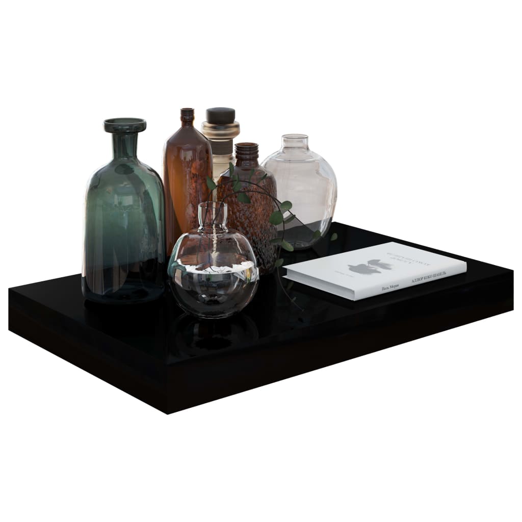 Flytende vegghyller 4 stk høyglans svart 40x23,5x3,8 cm MDF