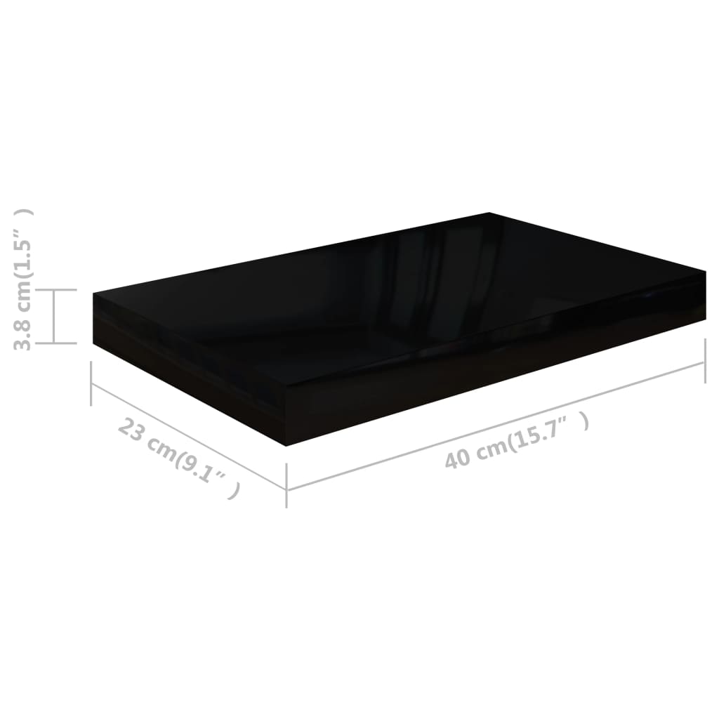 Flytende vegghyller 4 stk høyglans svart 40x23,5x3,8 cm MDF