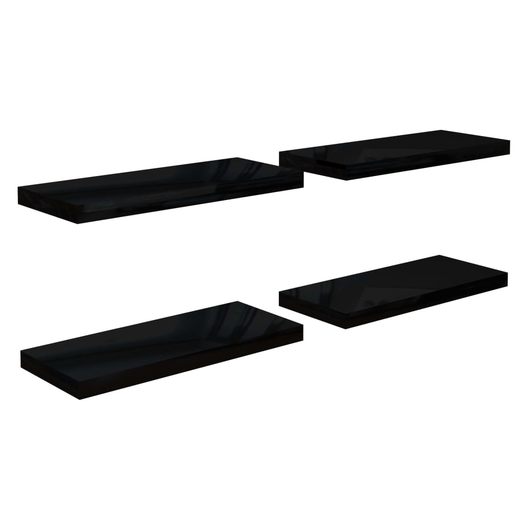 Flytende vegghyller 4 stk høyglans svart 60x23,5x3,8 cm MDF