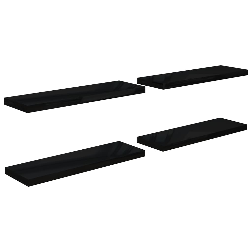 Flytende vegghyller 4 stk høyglans svart 80x23,5x3,8 cm MDF