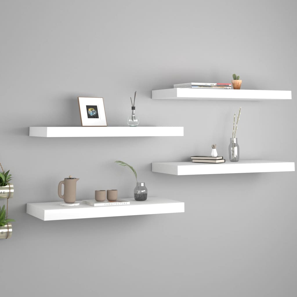 Flytende vegghyller 4 stk hvit 60x23,5x3,8 cm MDF
