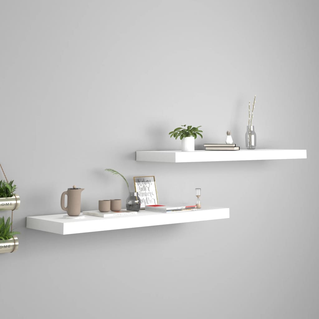Flytende vegghyller 2 stk hvit 80x23,5x3,8 cm MDF