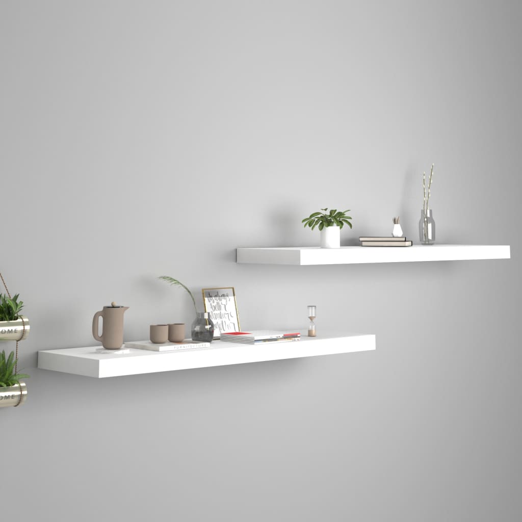 Flytende vegghyller 2 stk hvit 90x23,5x3,8 cm MDF