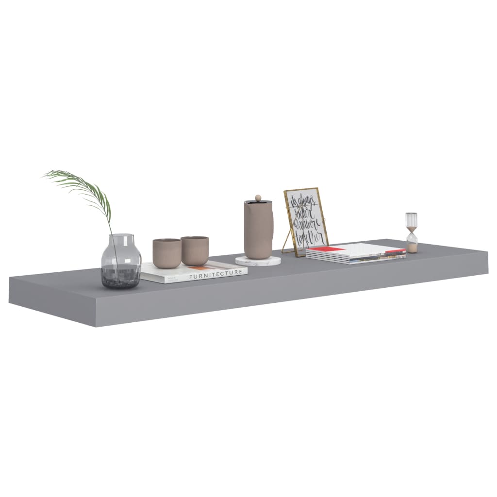Flytende vegghyller 2 stk grå 80x23,5x3,8 cm MDF