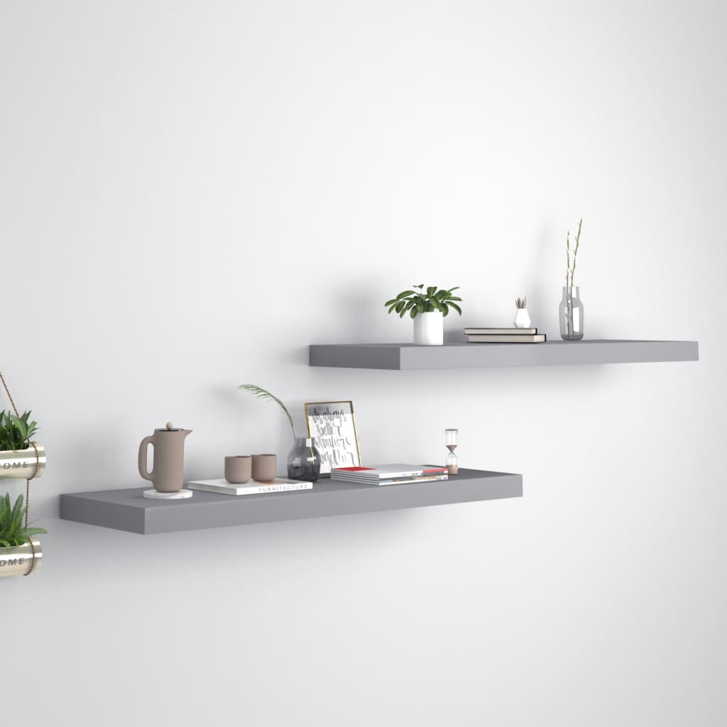 Flytende vegghyller 2 stk grå 80x23,5x3,8 cm MDF