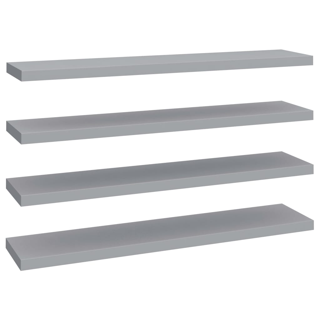 Flytende vegghyller 4 stk grå 120x23,5x3,8 cm MDF