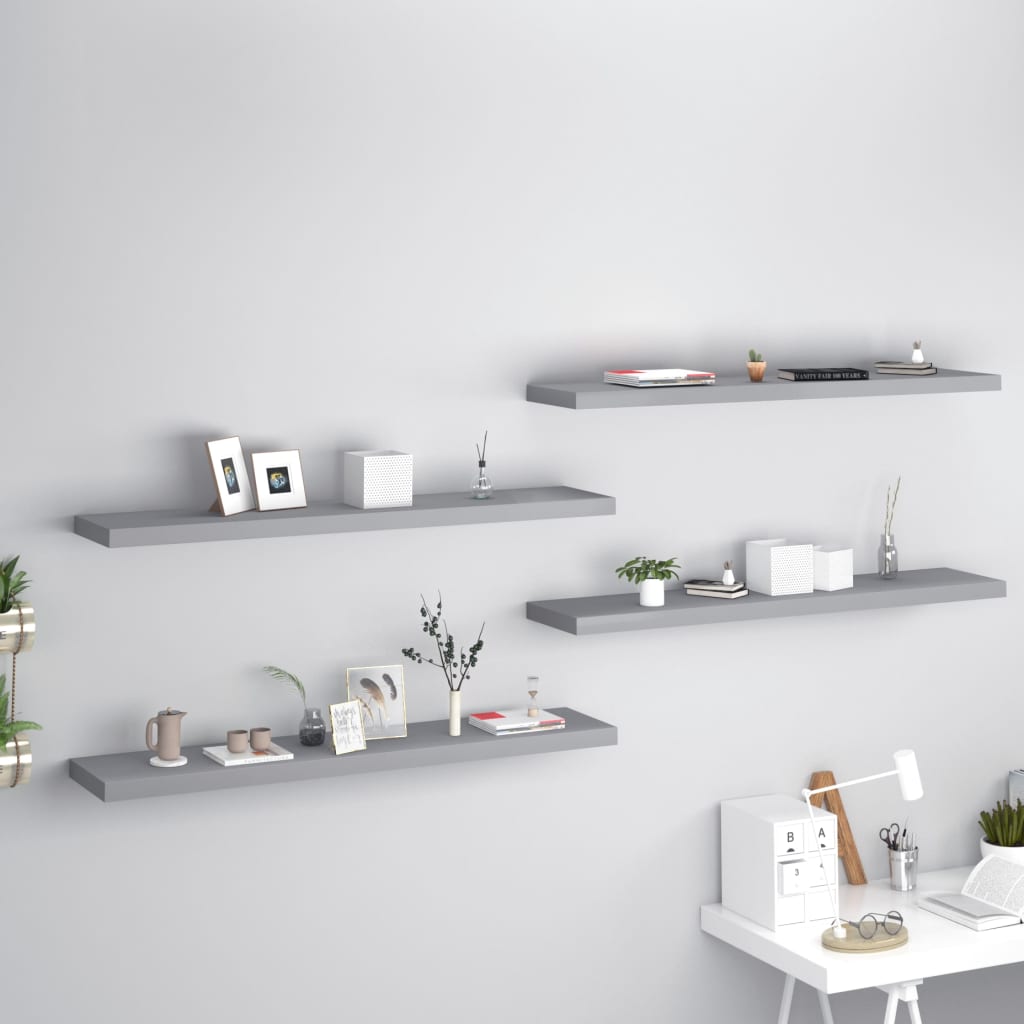 Flytende vegghyller 4 stk grå 120x23,5x3,8 cm MDF