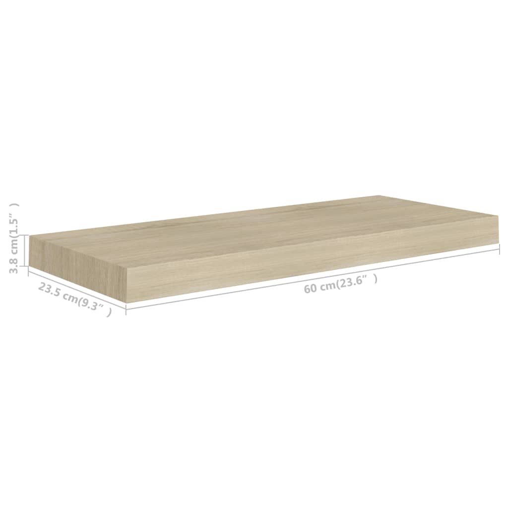 Flytende vegghyller 2 stk eik 60x23,5x3,8 cm MDF