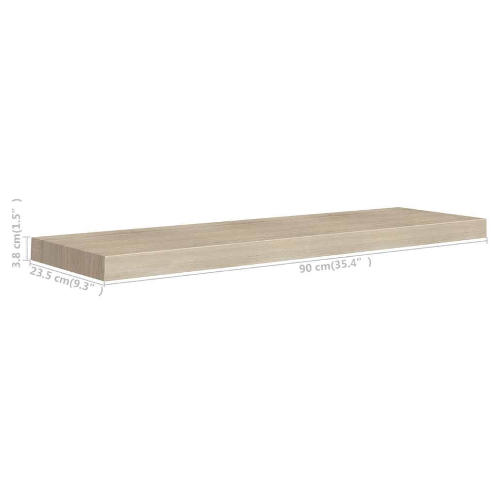 Flytende vegghyller 2 stk eik 90x23,5x3,8 cm MDF