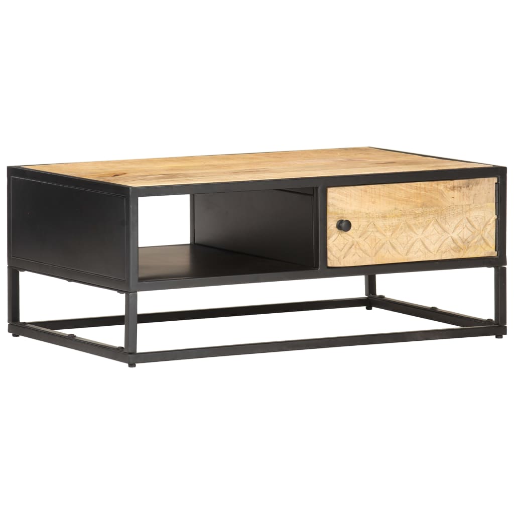 Salongbord med utskåret dør 90x55x36 cm grovt mangotre