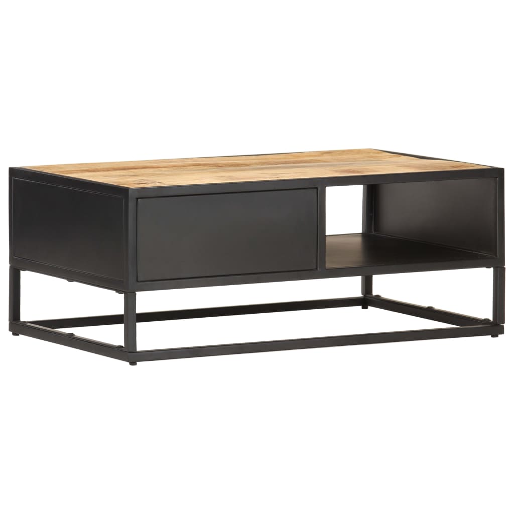 Salongbord med utskåret dør 90x55x36 cm grovt mangotre