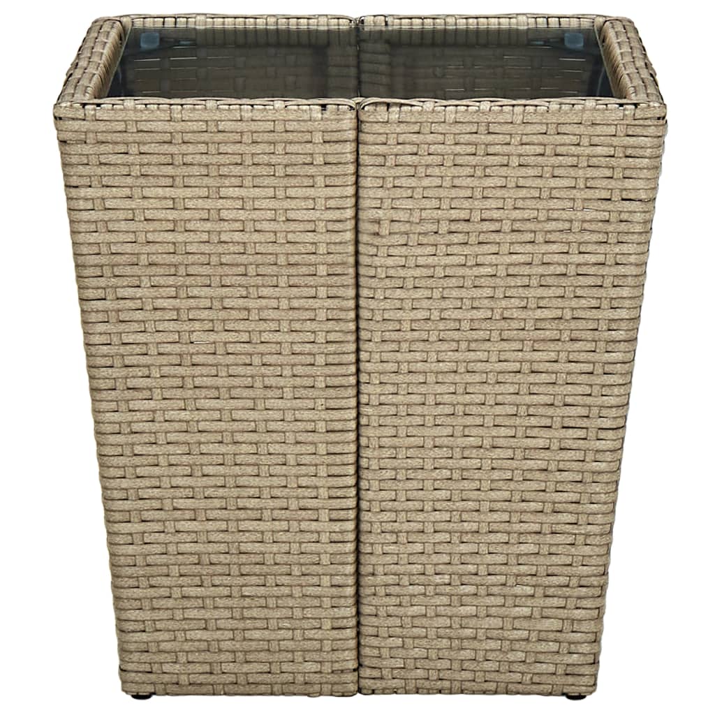 Tebord beige 41,5x41,5x44 cm polyrotting og herdet glass