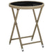 Tebord beige 60 cm polyrotting og herdet glass
