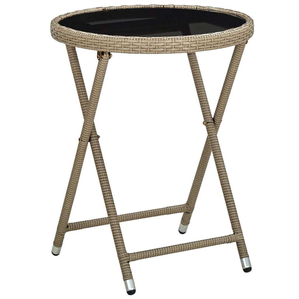 Tebord beige 60 cm polyrotting og herdet glass