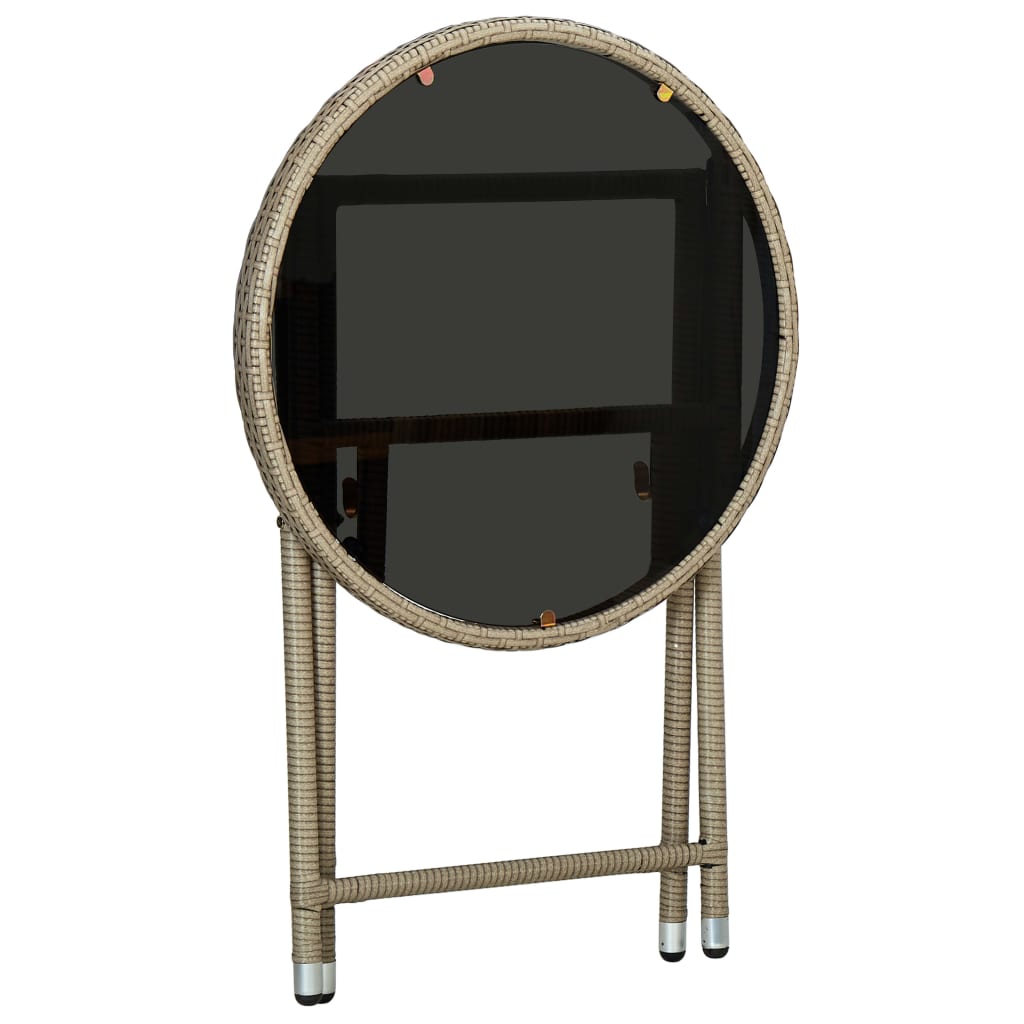 Tebord beige 60 cm polyrotting og herdet glass