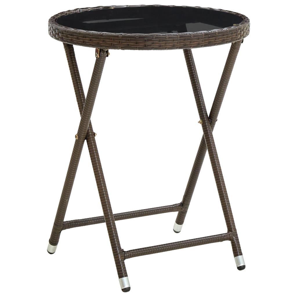 Tebord brun 60 cm polyrotting og herdet glass