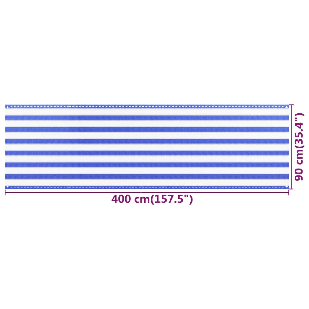 Balkongskjerm blå og hvit 90x400 cm HDPE