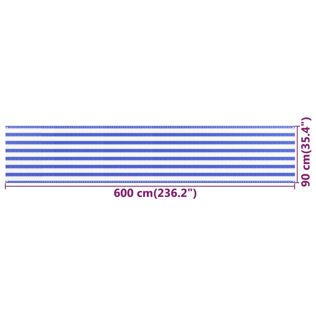 Balkongskjerm blå og hvit 90x600 cm HDPE