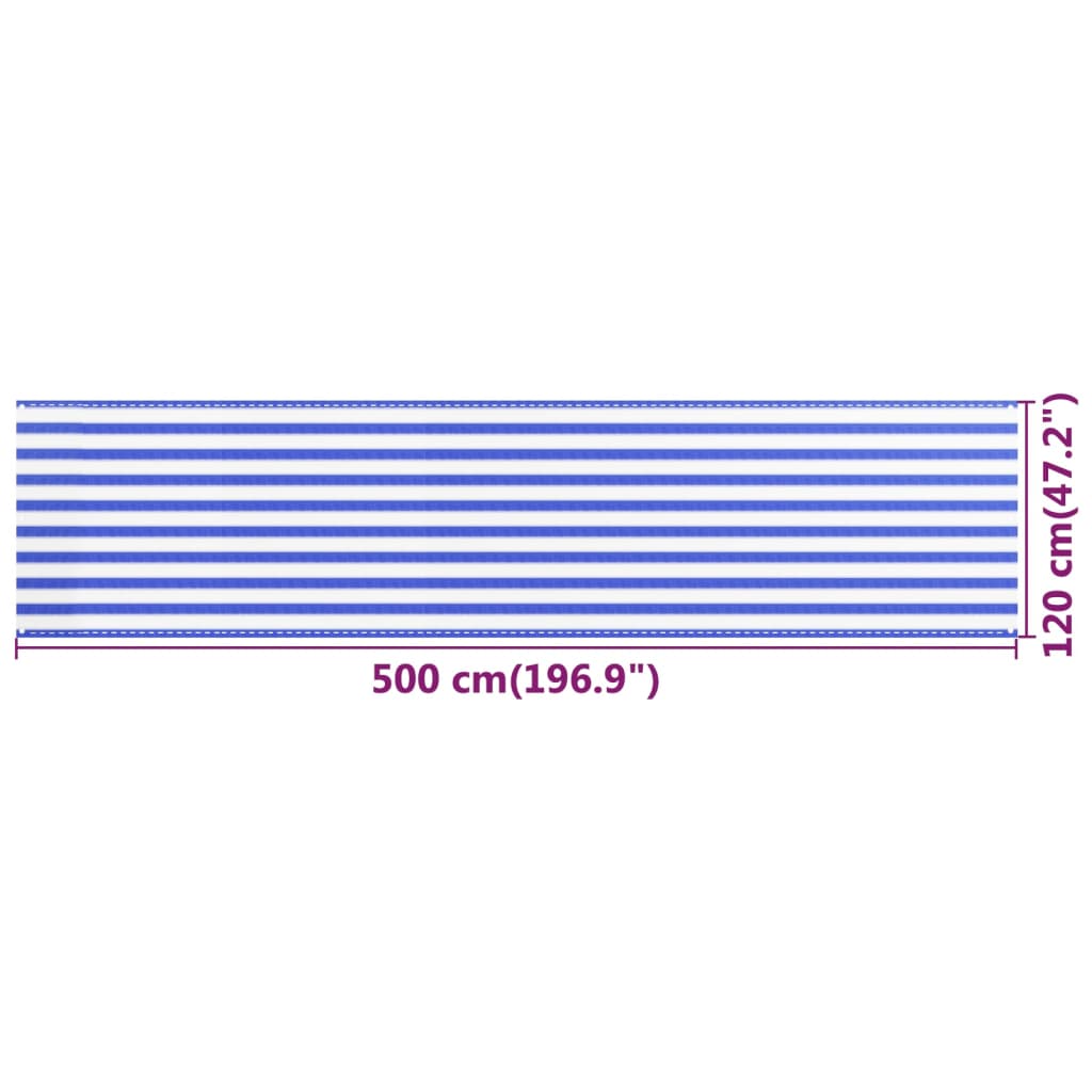 Balkongskjerm blå og hvit 120x500 cm HDPE