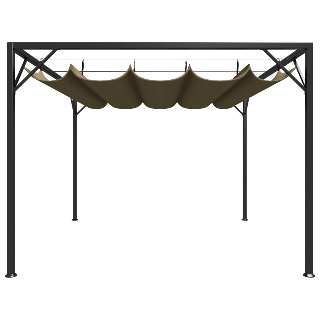 Paviljong for vegg med uttrekkbart tak 3x3 m gråbrun 180 g/m²