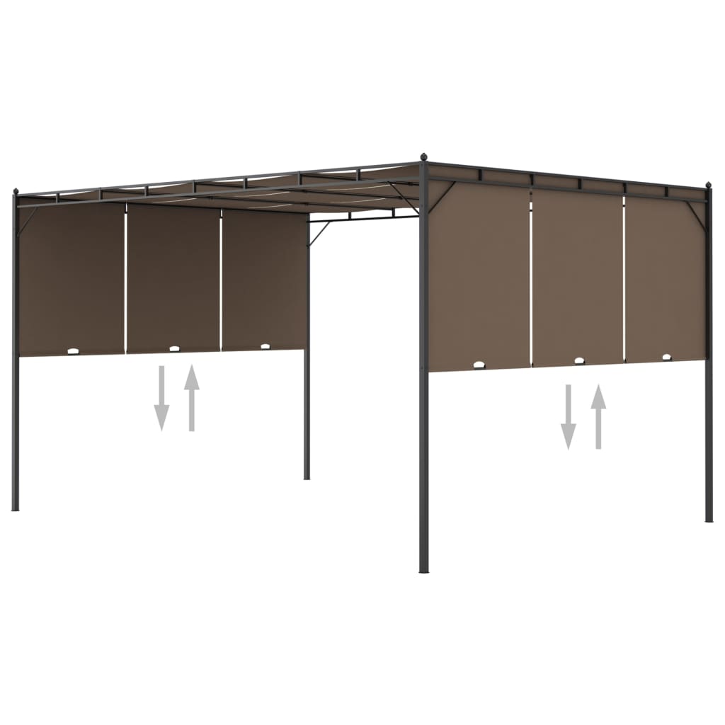 Hagepaviljong med sidegardin 4x3x2,25 m gråbrun