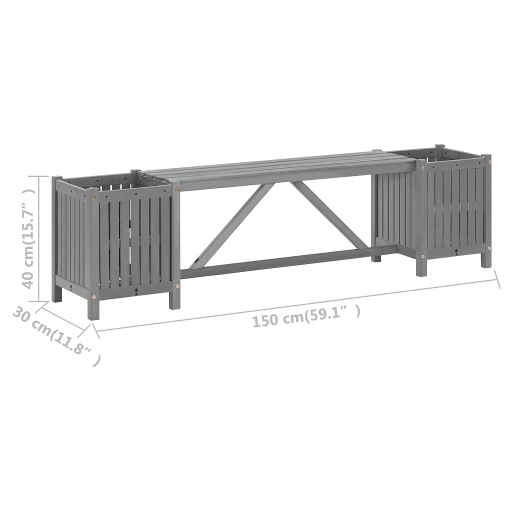 Hagebenk med 2 plantekasser 150 cm heltre akasie grå