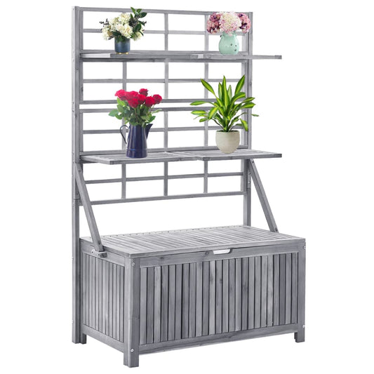 Oppbevaringsboks med espalier grå 99x55x160 cm heltre akasie