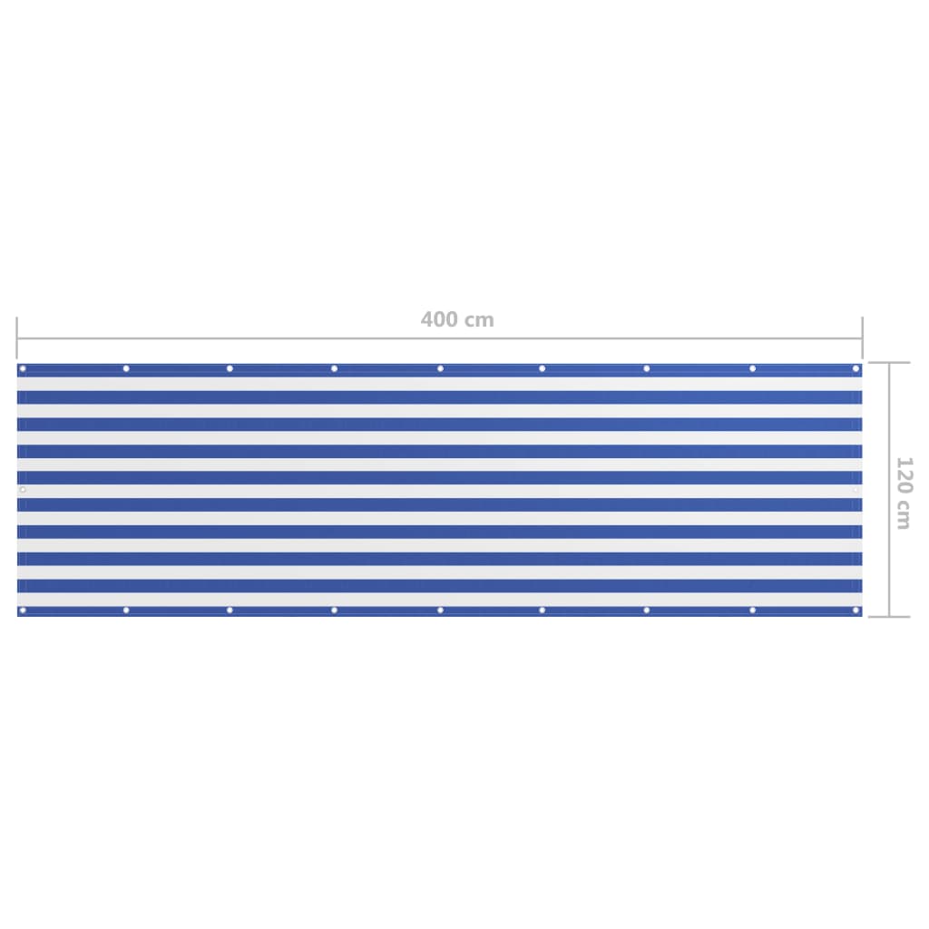 Balkongskjerm hvit og blå 120x400 cm oxfordstoff