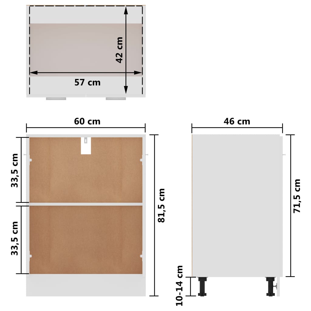 Bunnskap hvit 60x46x81,5 cm konstruert tre