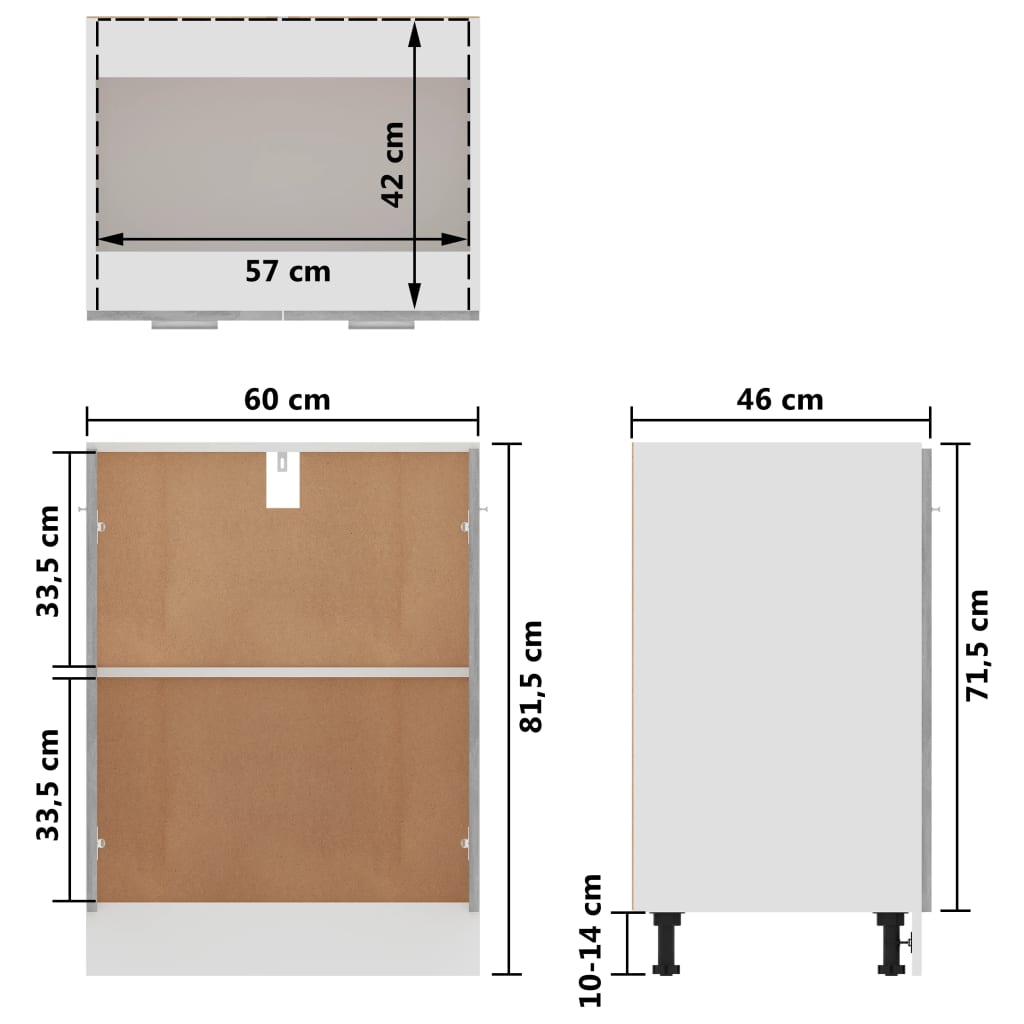 Bunnskap betonggrå 60x46x81,5 cm konstruert tre