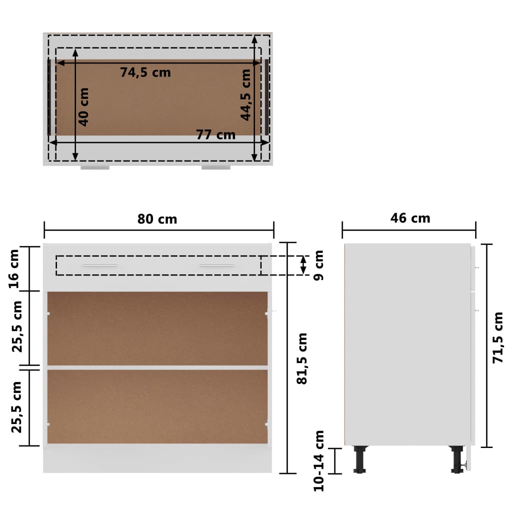 Bunnskap med skuff hvit 80x46x81,5 cm konstruert tre