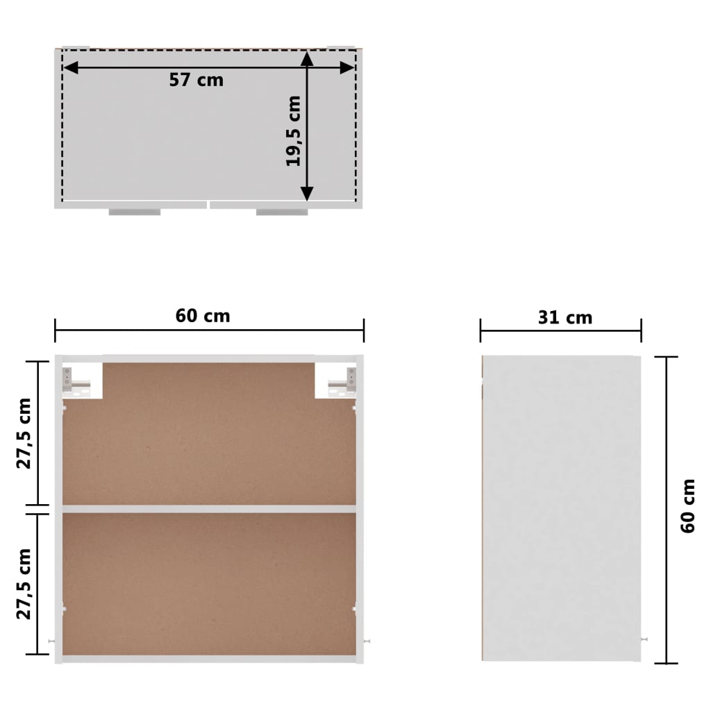 Hengende skap hvit 60x31x60 cm sponplate