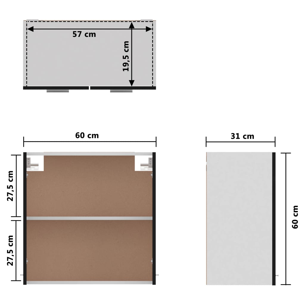 Hengende skap svart 60x31x60 cm sponplate