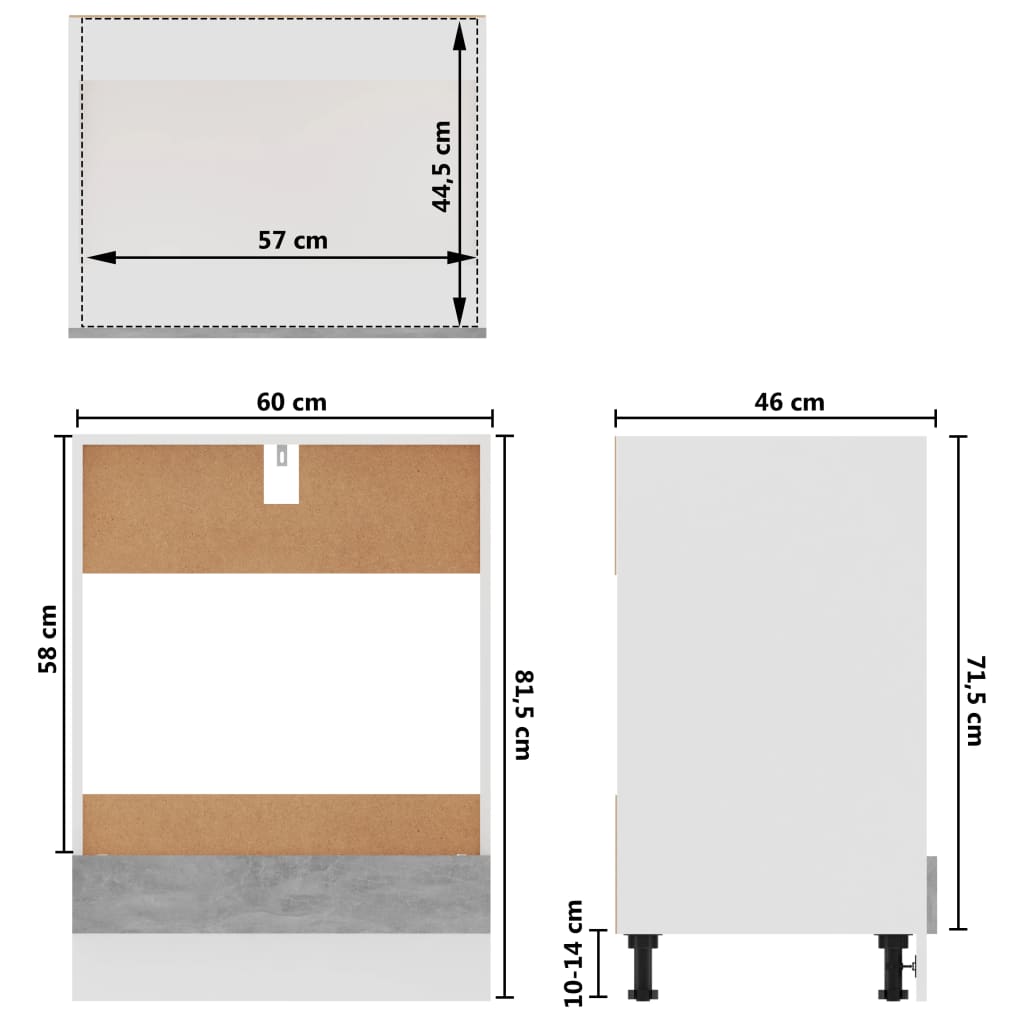 Ovnskap betonggrå 60x46x81,5 cm sponplate