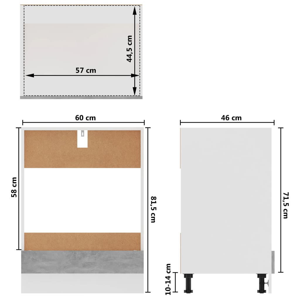 Ovnskap "Riga" betonggrå 60x46x81,5 cm konstruert tre