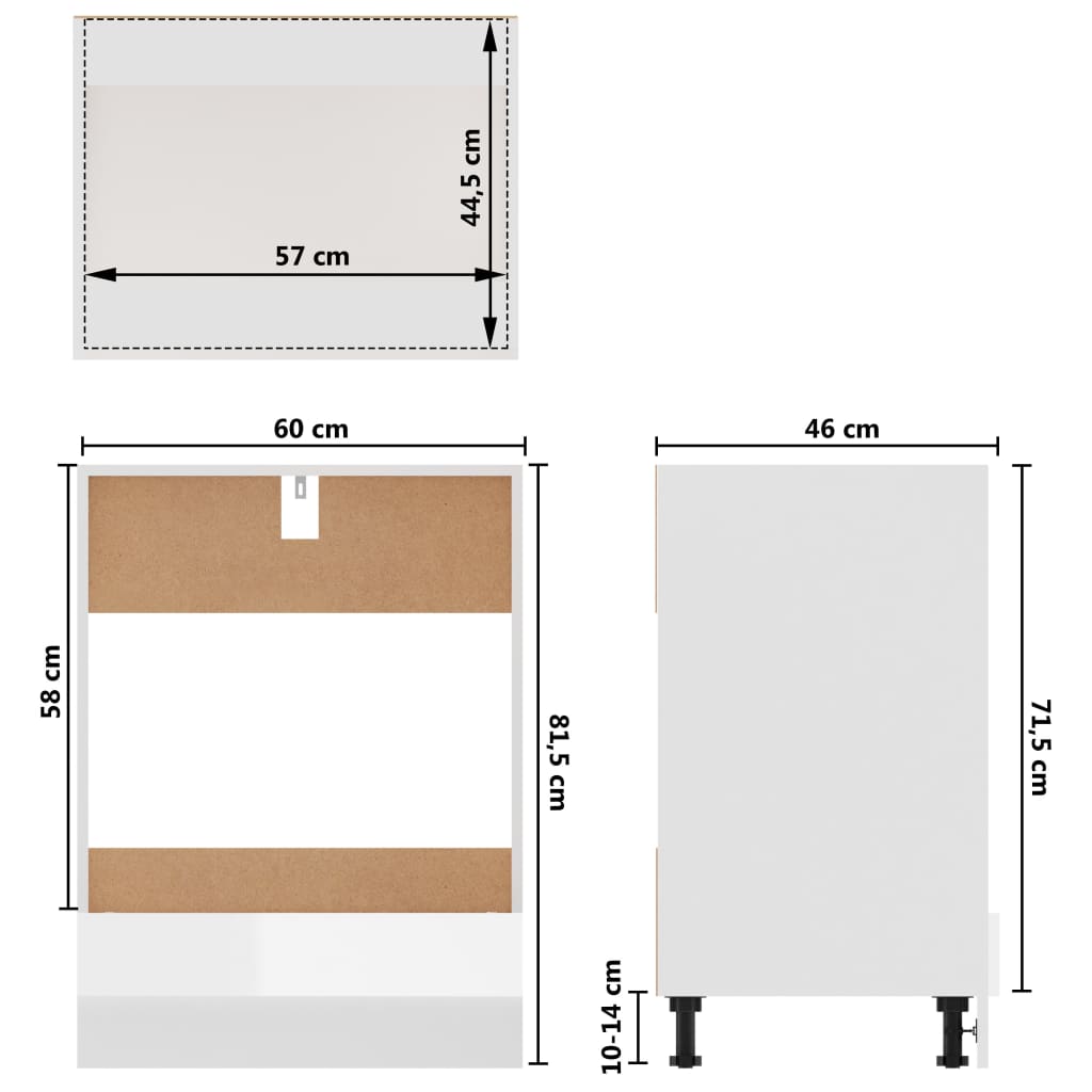 Ovnskap høyglans hvit 60x46x81,5 cm sponplate