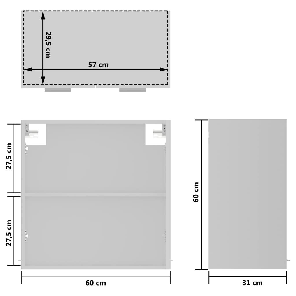 Hengende skap glass hvit 60x31x60 cm sponplate