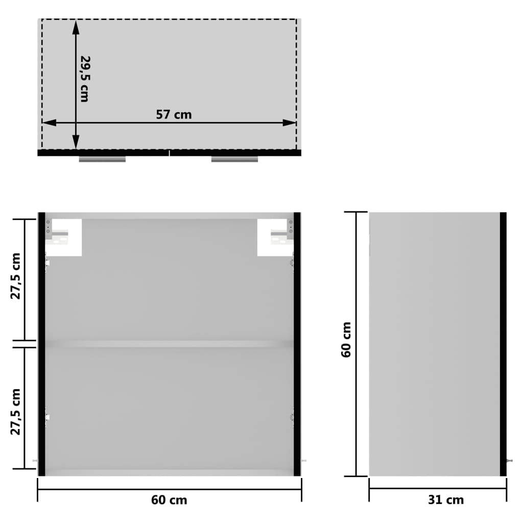 Hengende skap glass svart 60x31x60 cm sponplate