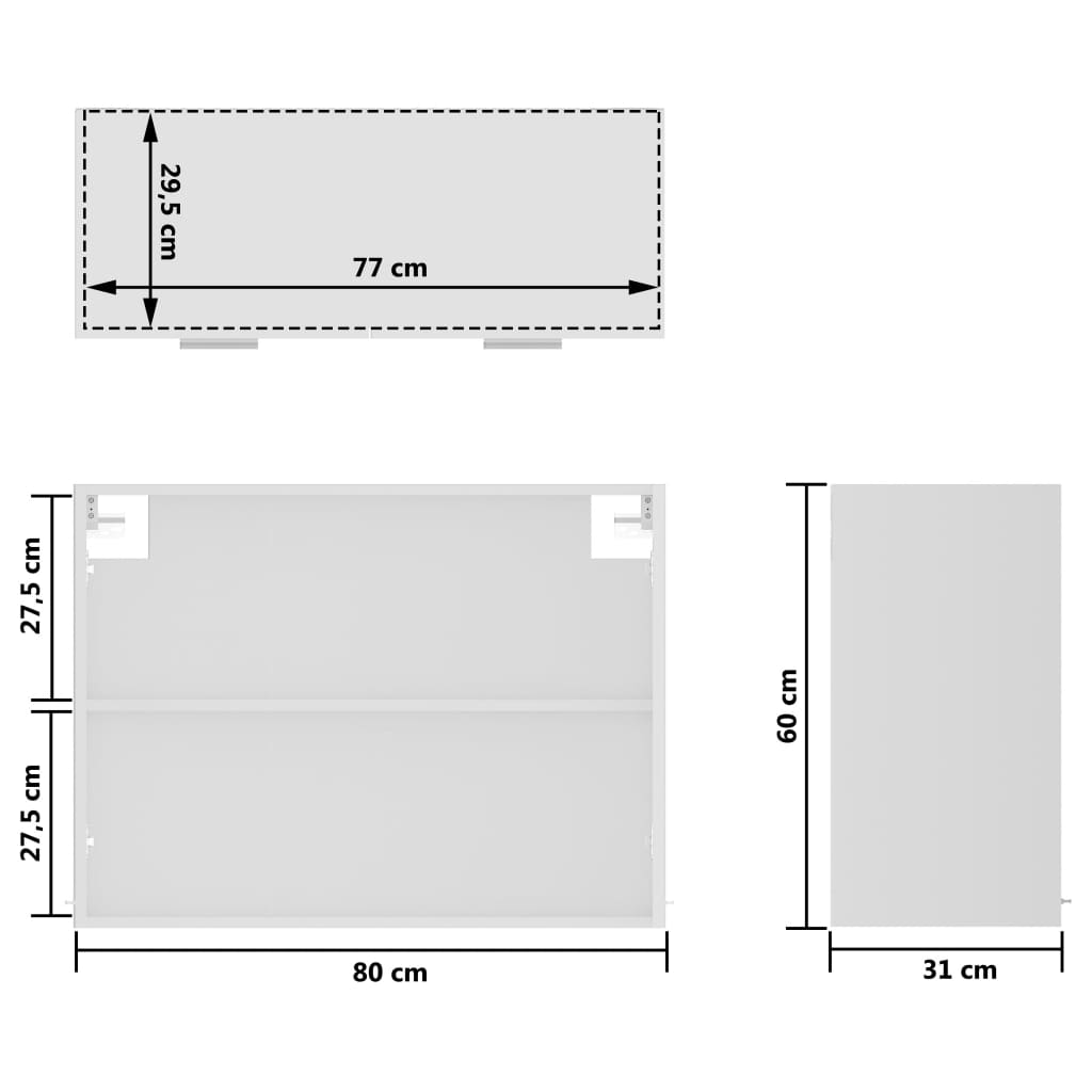 Hengende skap glass hvit 80x31x60 cm sponplate