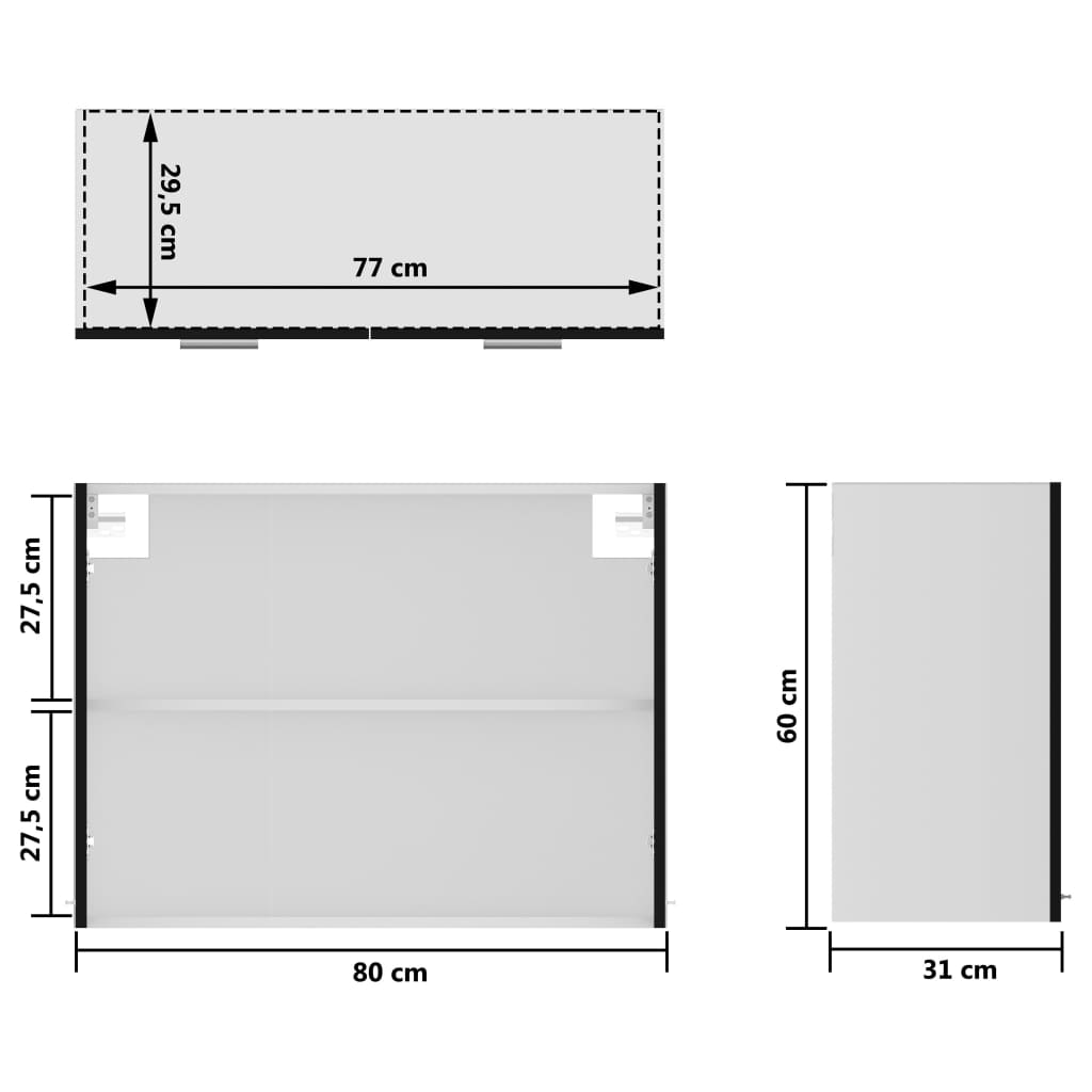 Hengende skap glass svart 80x31x60 cm sponplate