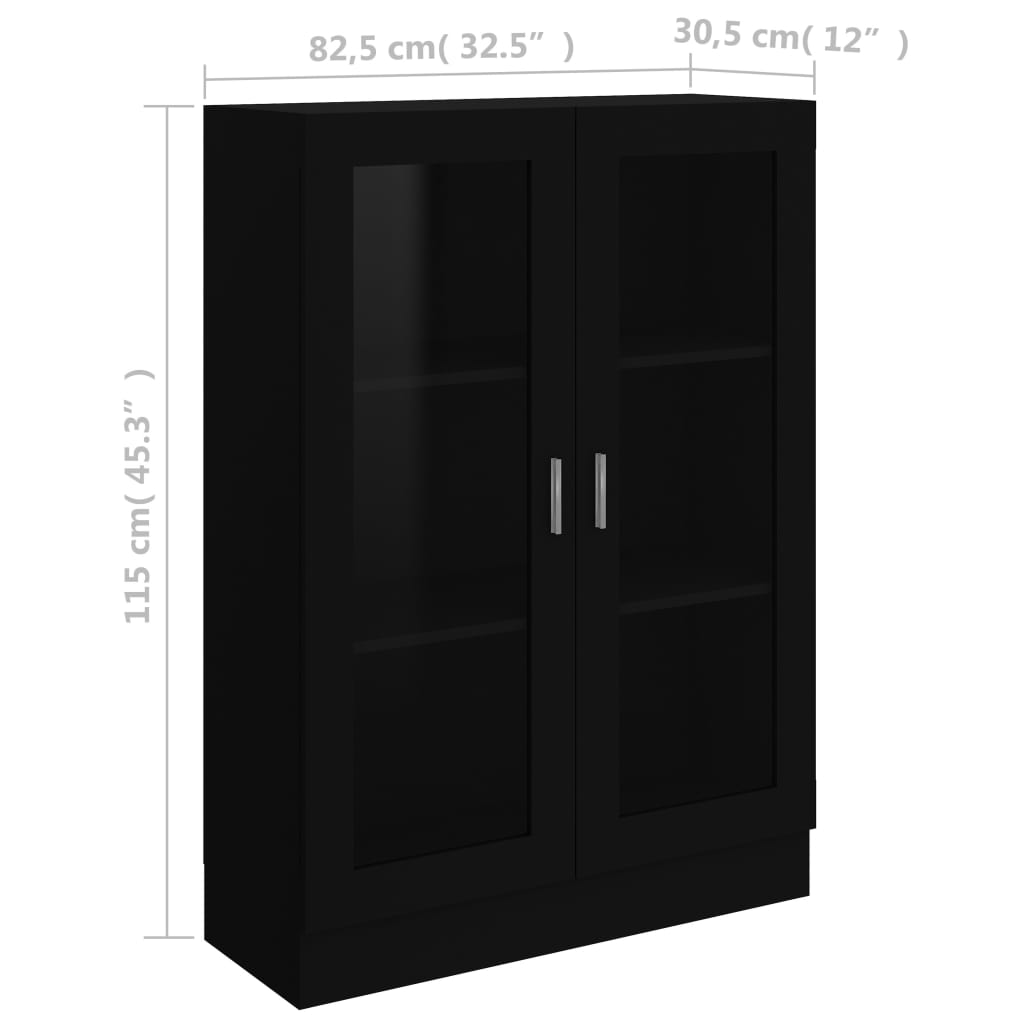 Vitrine svart 82,5x30,5x115 cm konstruert tre