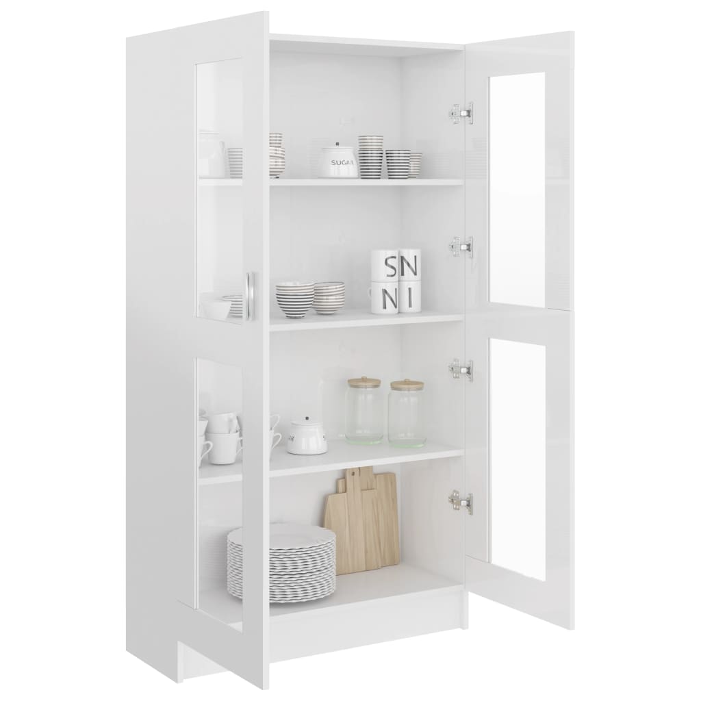 Vitrine høyglans hvit 82,5x30,5x150 cm konstruert tre