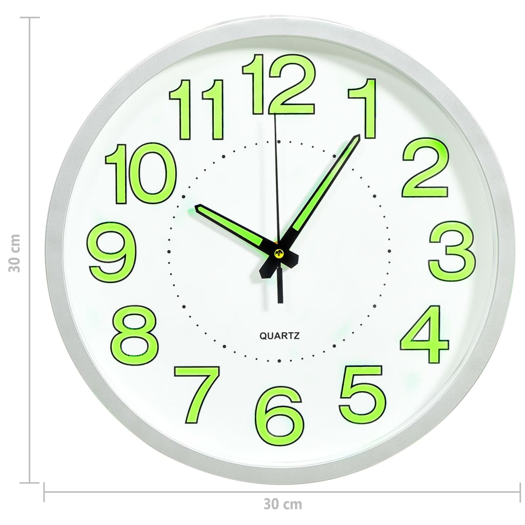 Lysende veggklokke hvit 30 cm